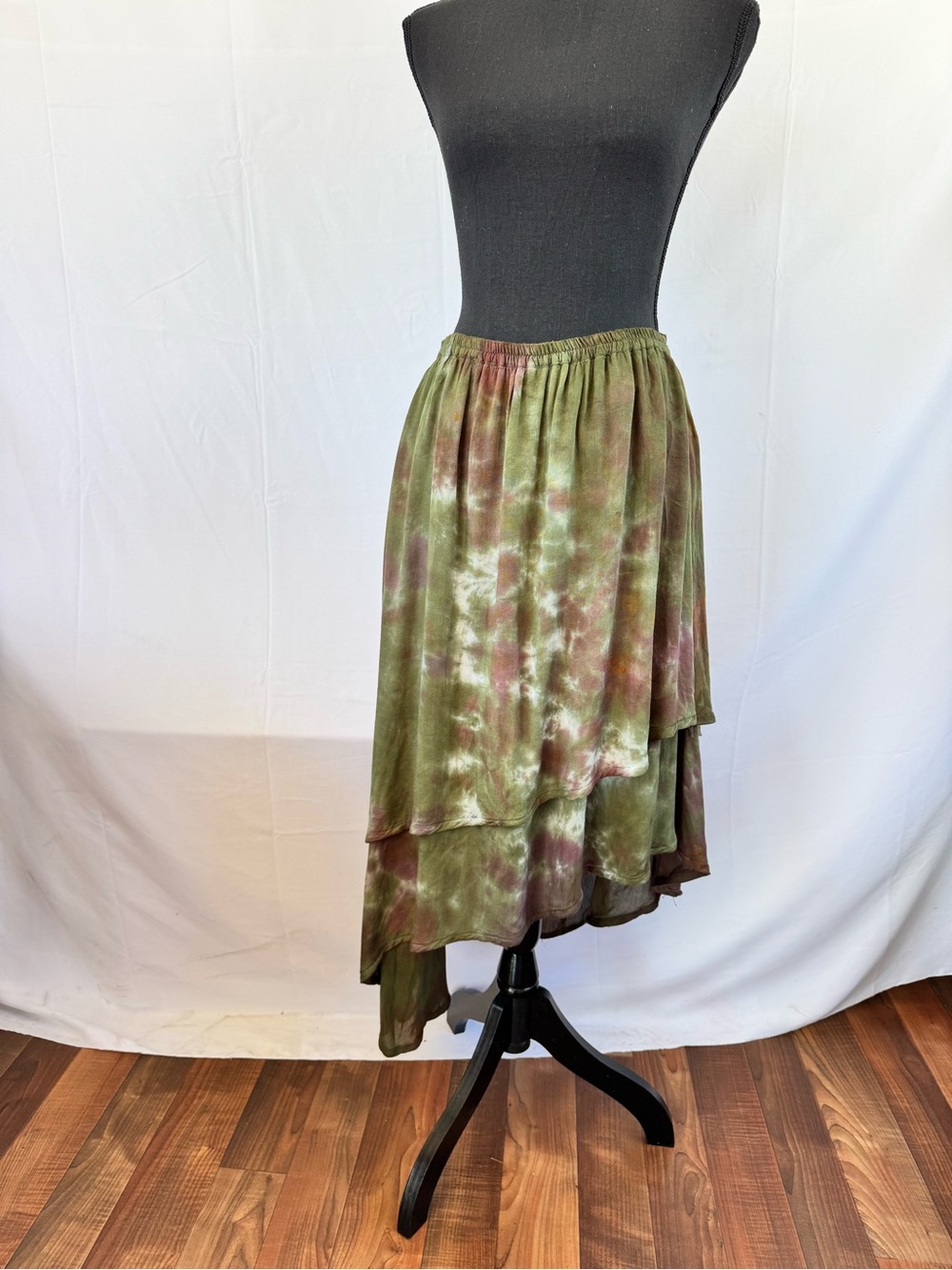 Hand Dyed Tie-Dye Asymmetrical  Layered Midi Skirt Size M